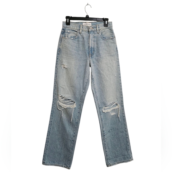 SLVRLAKE High Rise Straight Leg Distressed Light Washed Blue Jeans 26 Preowned - Picture 1 of 8